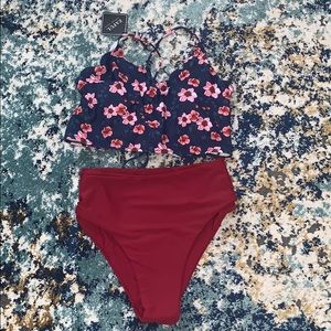 Zaful Red Wine High Waisted Bikini
